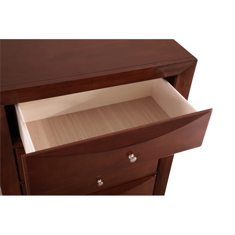Maklaine Contemporary 5 Drawer Chest in Cherry - Fully Assembled
