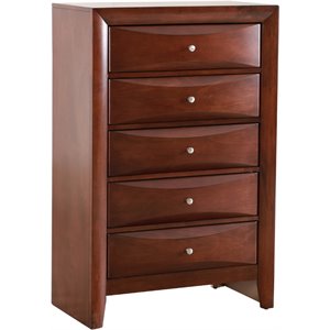Maklaine Contemporary 5 Drawer Chest in Cherry - Fully Assembled