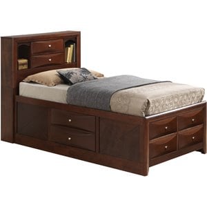 Maklaine Contemporary Twin Storage Bed in Cherry with Dovetailed Drawers