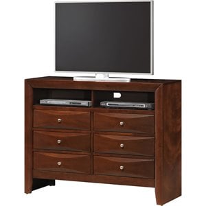 Maklaine Contemporary 6 Drawer TV Stand in Cherry - Fully Assembled