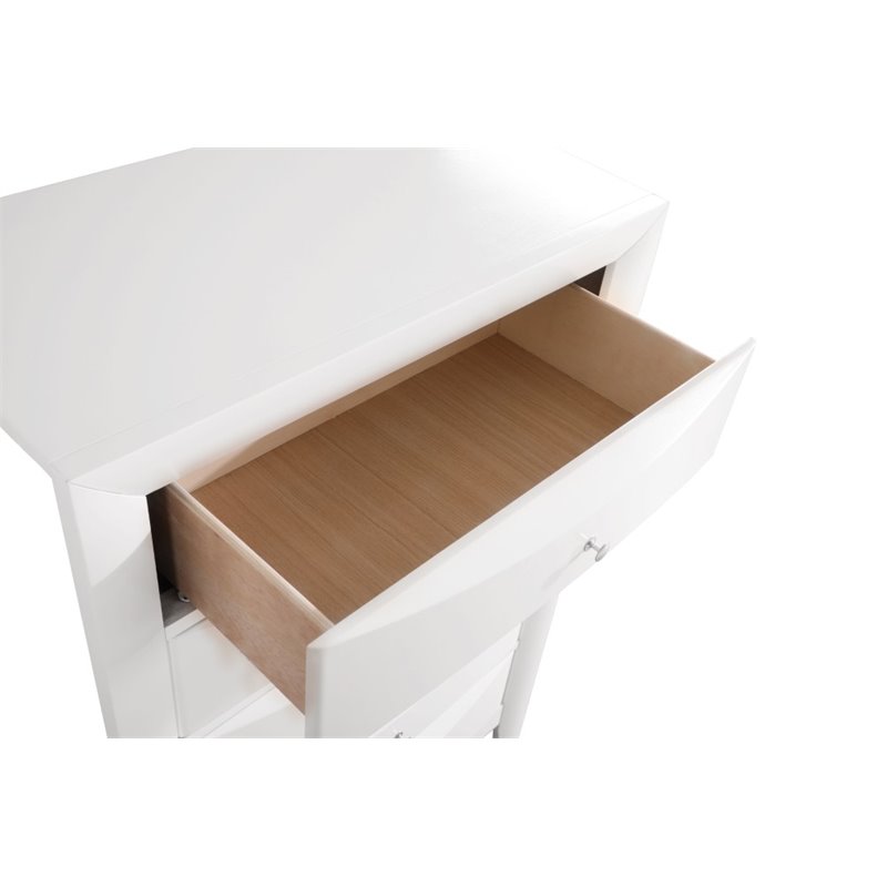 Maklaine Contemporary 5 Dovetailed Drawers Chest in White - Fully Assembled