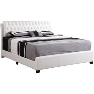 Maklaine Contemporary Faux Leather Upholstered King Bed in White