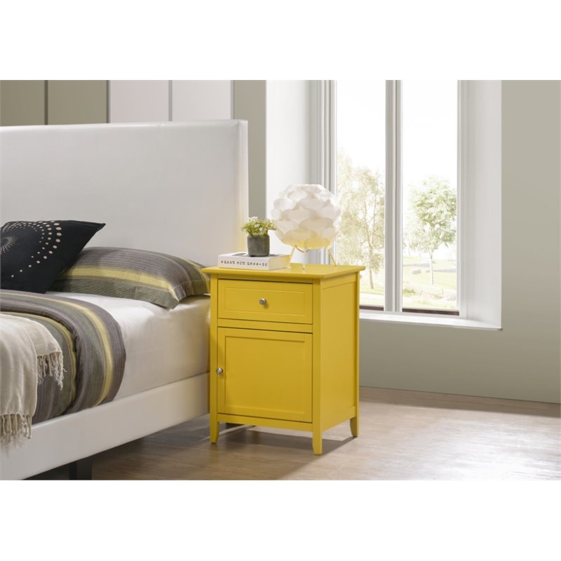 Maklaine Modern Solid Wood 1-Drawer/1-Door Nightstand in Yellow