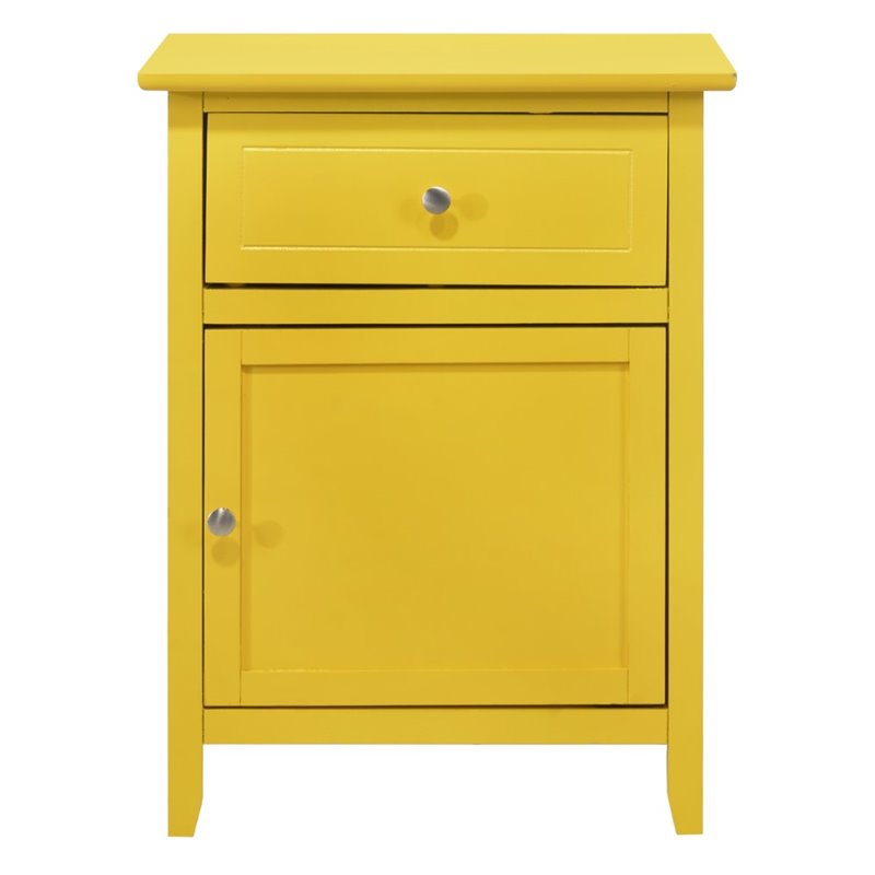 Maklaine Modern Solid Wood 1-Drawer/1-Door Nightstand in Yellow
