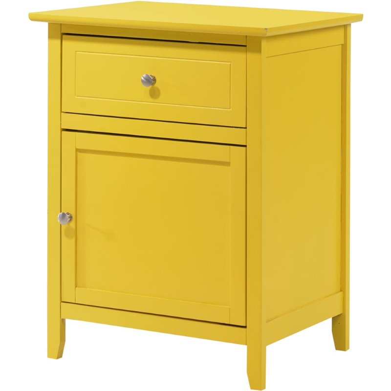 Maklaine Modern Solid Wood 1-Drawer/1-Door Nightstand in Yellow