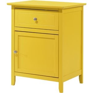 Maklaine Modern Solid Wood 1-Drawer/1-Door Nightstand in Yellow