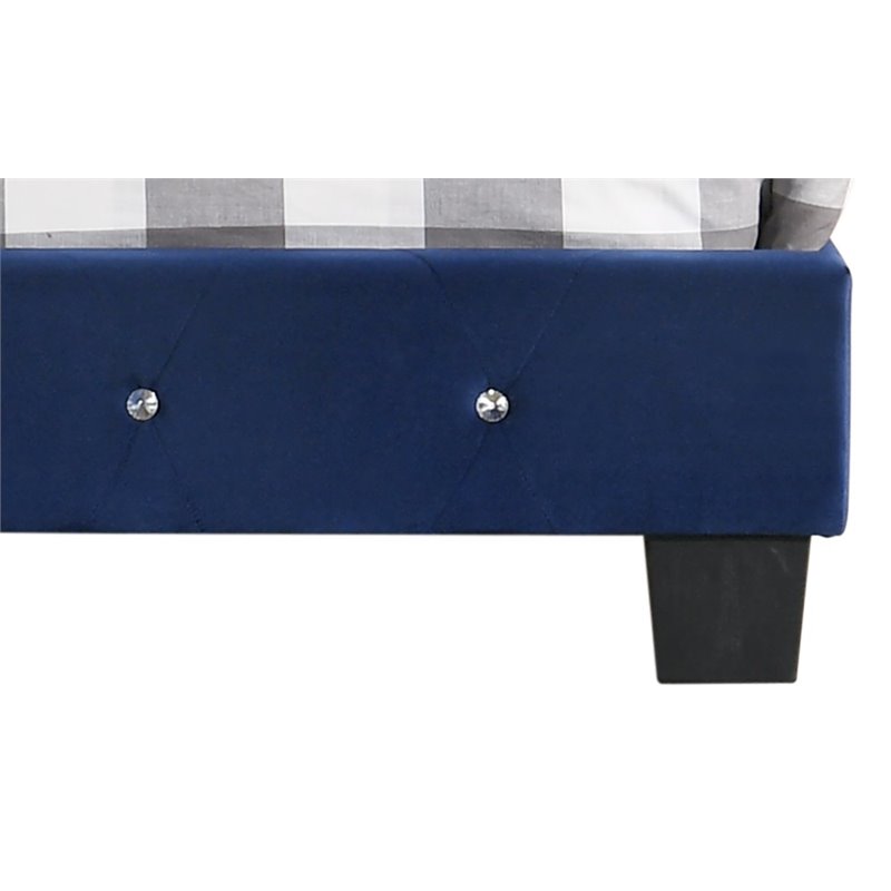 Maklaine Contemporary Velvet Upholstered Full Bed in Navy Blue