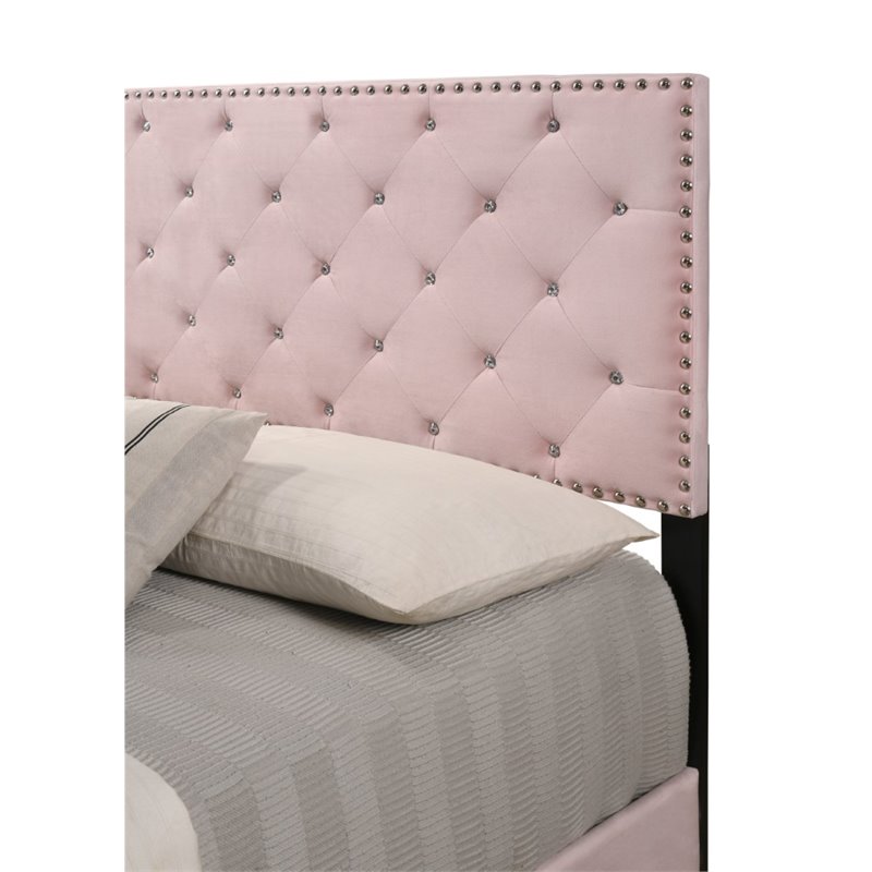 Maklaine Contemporary Velvet Upholstered King Bed in Pink Finish