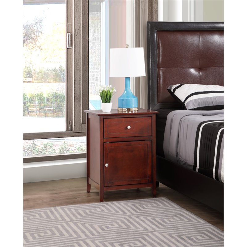 Maklaine Contemporary 1 Drawer 1 Door Nightstand in Cherry Finish