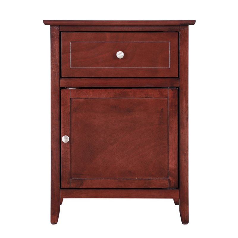 Maklaine Contemporary 1 Drawer 1 Door Nightstand in Cherry Finish