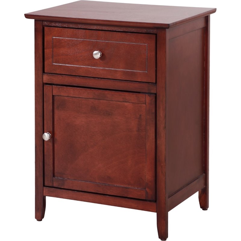 Maklaine Contemporary 1 Drawer 1 Door Nightstand in Cherry Finish