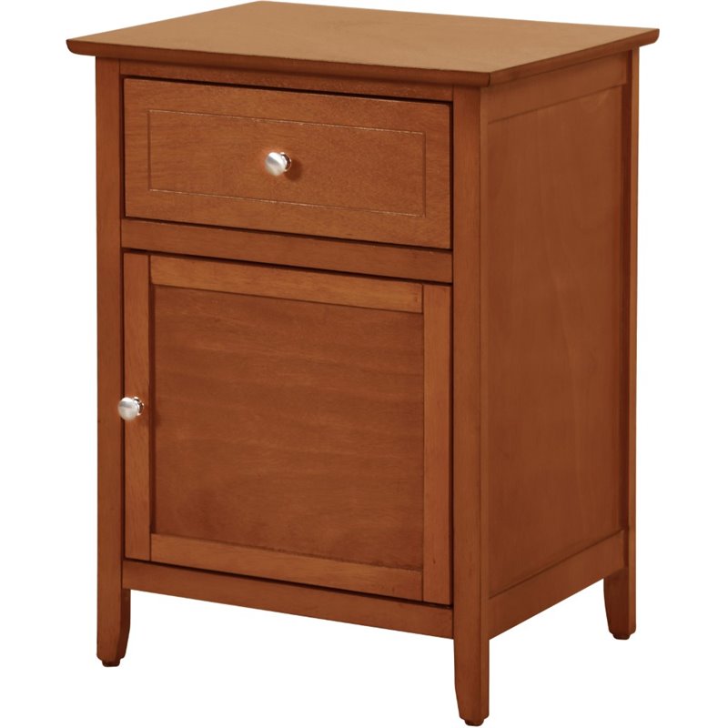 Maklaine Contemporary 1 Drawer 1 Door Nightstand in Oak Finish