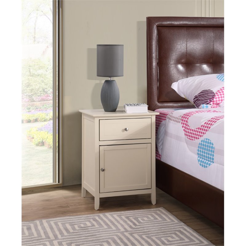 Maklaine Modern Solid Wood 1-Drawer/1-Door Nightstand in Beige