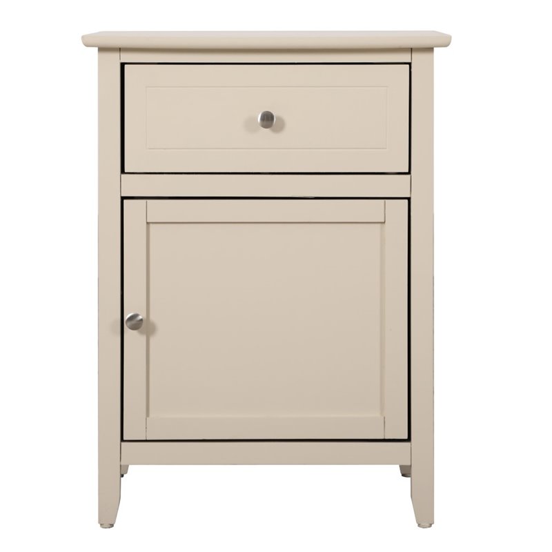 Maklaine Modern Solid Wood 1-Drawer/1-Door Nightstand in Beige