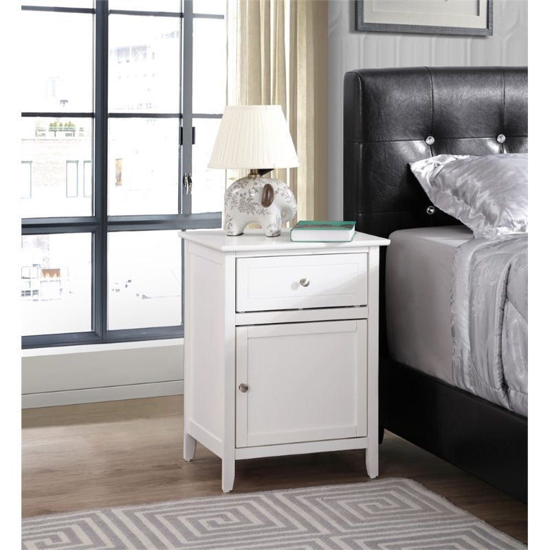 Maklaine Contemporary 1 Drawer 1 Door Nightstand in White Finish