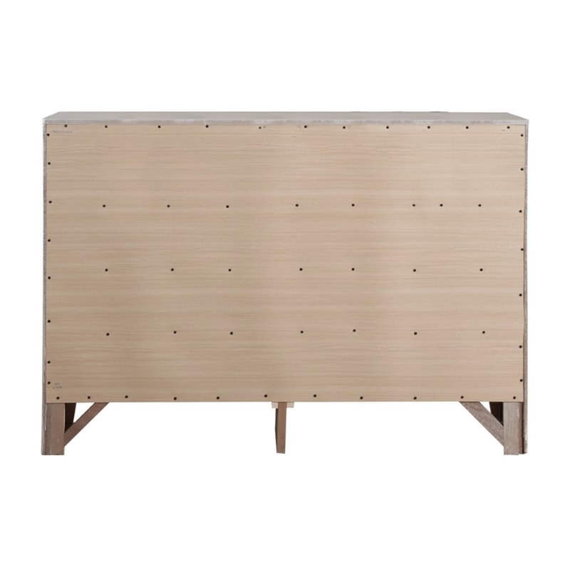 Maklaine Contemporary 8 Drawer Dresser in Silver Champagne Finish