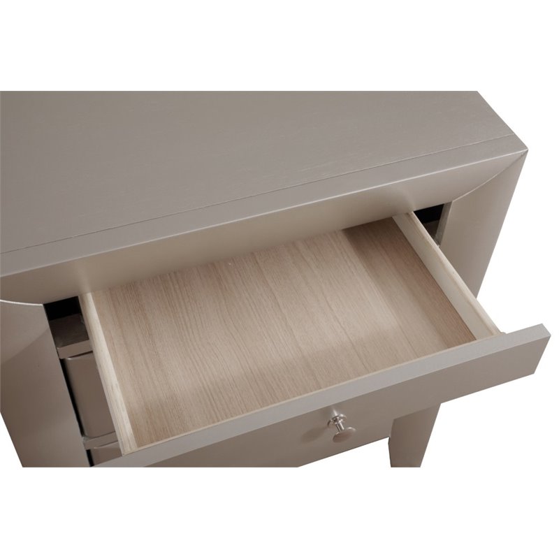Maklaine Contemporary 3 Drawer Nightstand in Silver Champagne