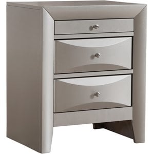 Maklaine Contemporary 3 Drawer Nightstand in Silver Champagne