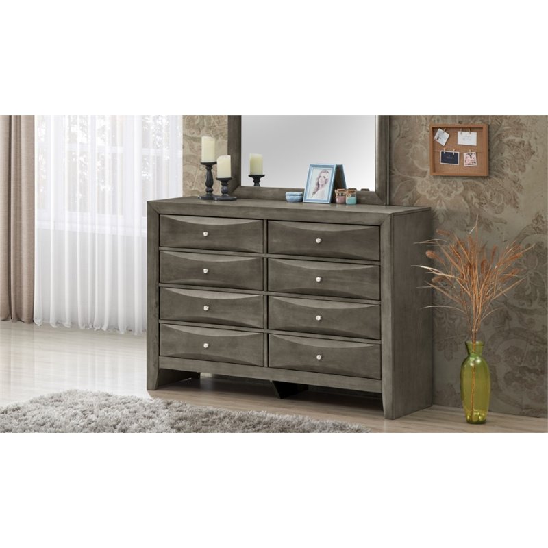 Maklaine Modern / Contemporary 8 Drawer Dresser in Gray Finish