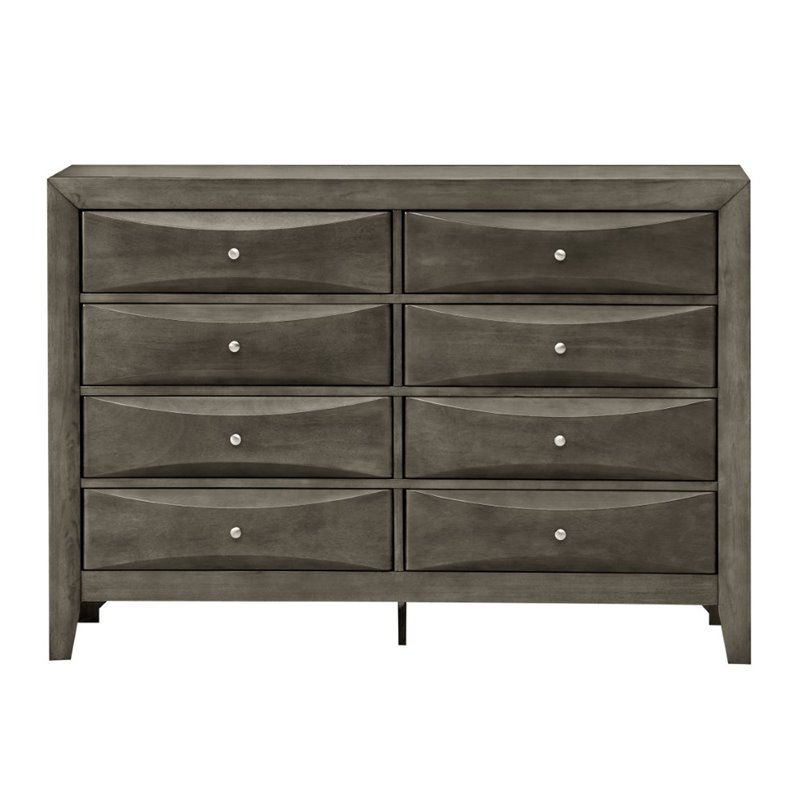 Maklaine Modern / Contemporary 8 Drawer Dresser in Gray Finish