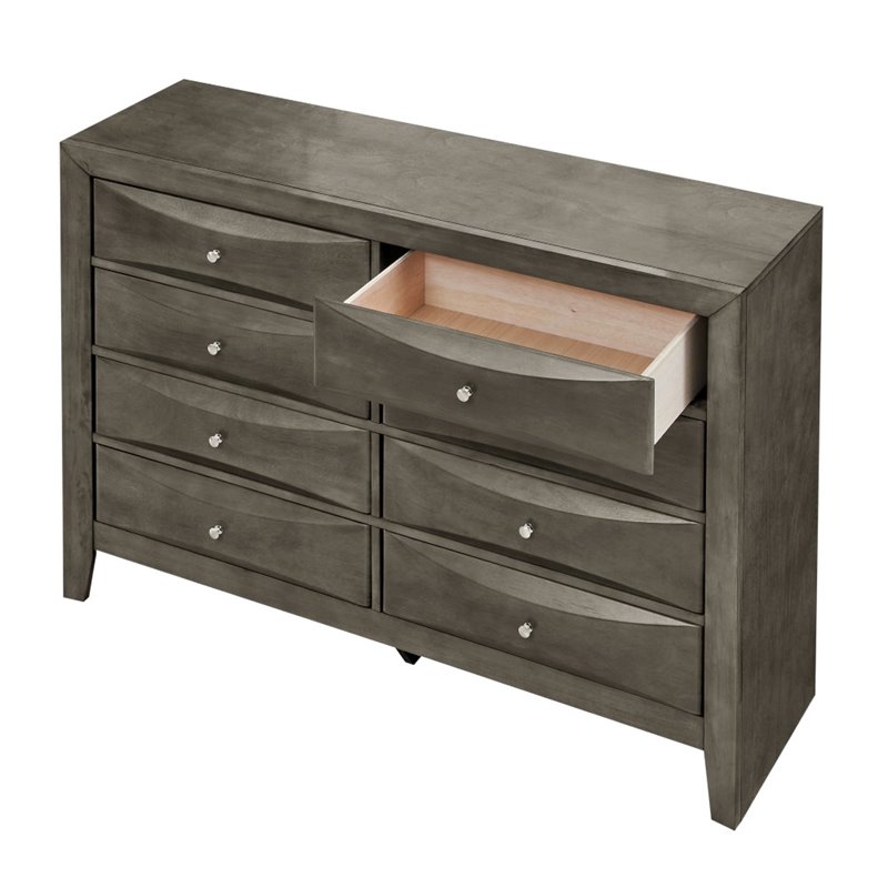 Maklaine Modern / Contemporary 8 Drawer Dresser in Gray Finish