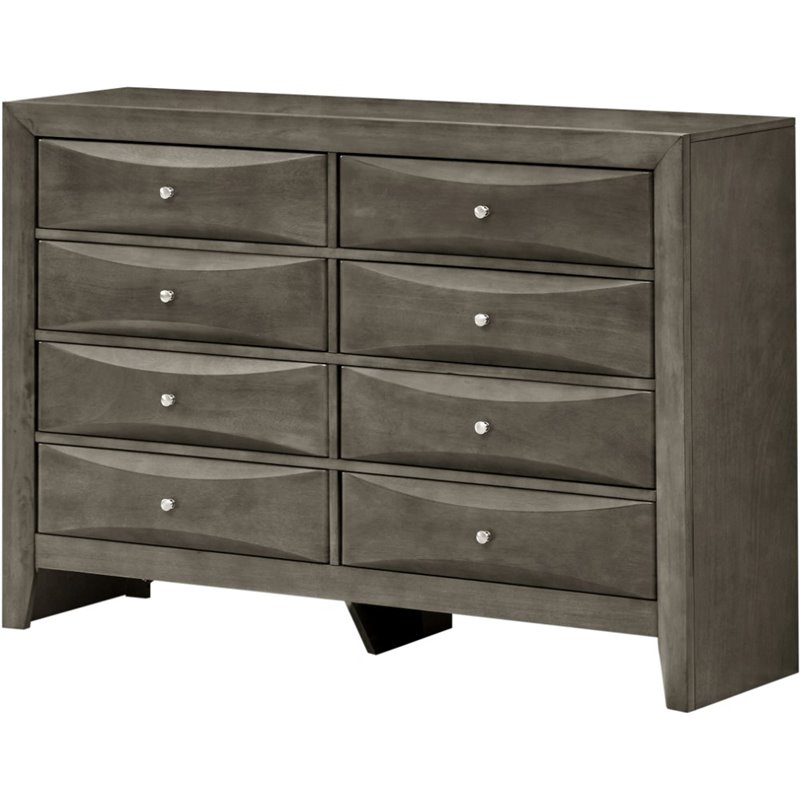 Maklaine Modern / Contemporary 8 Drawer Dresser in Gray Finish