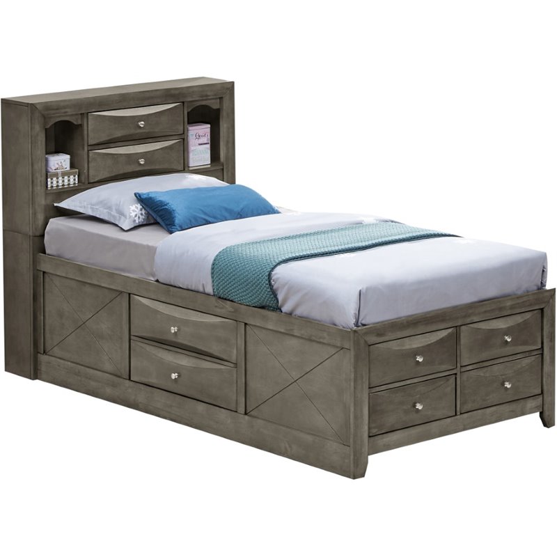 Maklaine Contemporary Dovetailed DrawersTwin Storage Bed in Gray