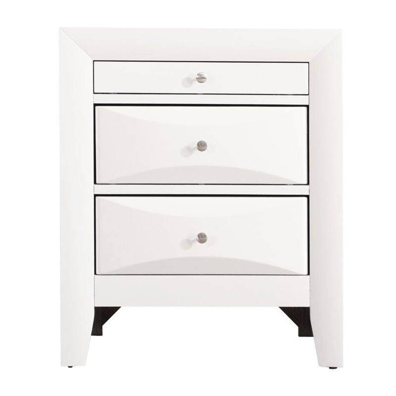 Maklaine Contemporary 3 Drawer Nightstand in White - Fully Assembled