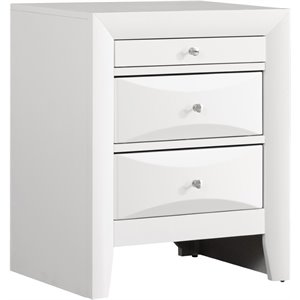 Maklaine Contemporary 3 Drawer Nightstand in White - Fully Assembled