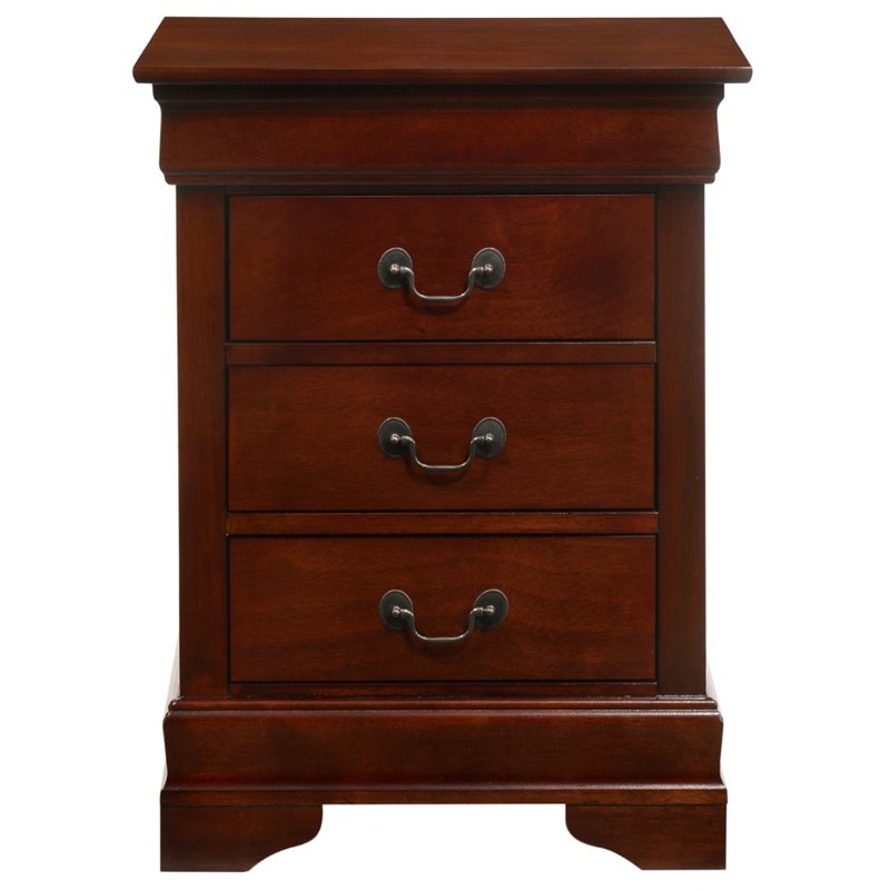 Maklaine Contemporary Wood Veneers 3 Drawer Nightstand in Cherry