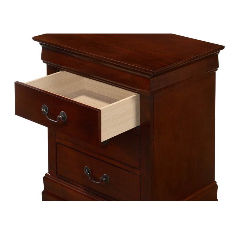 Maklaine Contemporary Wood Veneers 3 Drawer Nightstand in Cherry