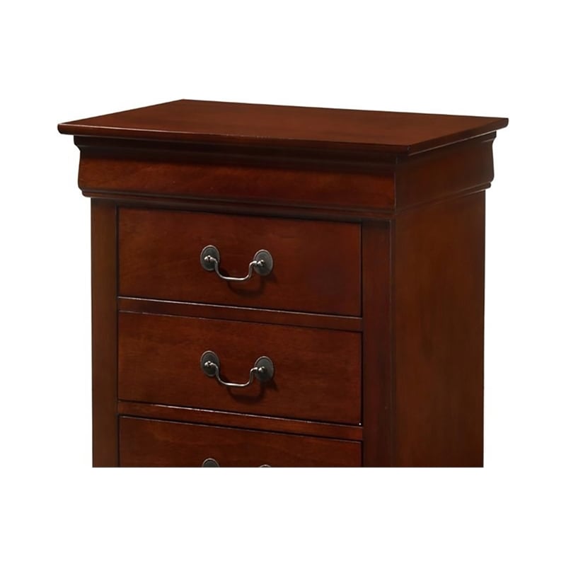 Maklaine Contemporary Wood Veneers 3 Drawer Nightstand in Cherry