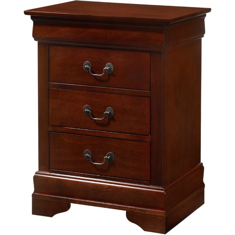 Maklaine Contemporary Wood Veneers 3 Drawer Nightstand in Cherry