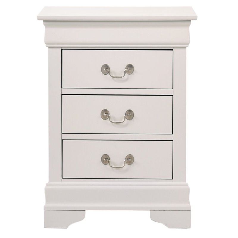 Maklaine Contemporary 3 Dovetailed Drawers Nightstand in White