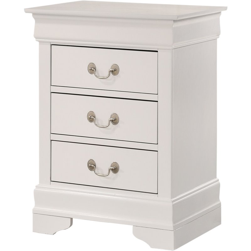 Maklaine Contemporary 3 Dovetailed Drawers Nightstand in White