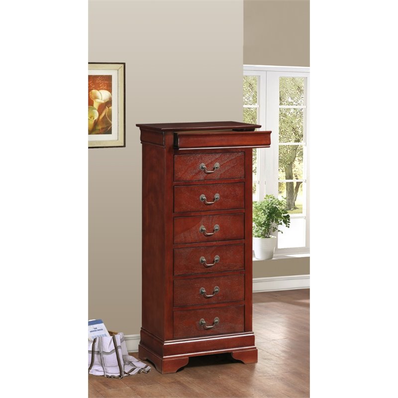 Maklaine Contemporary 7 Drawer Lingerie Chest in Cherry Finish