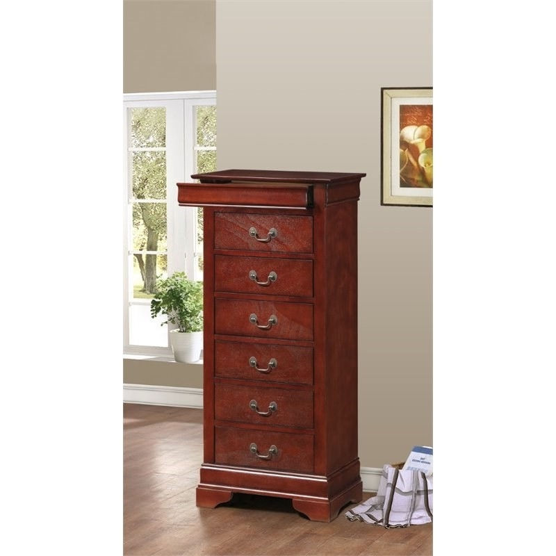 Maklaine Contemporary 7 Drawer Lingerie Chest in Cherry Finish