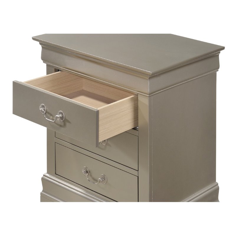 Maklaine Contemporary 3 Drawer Nightstand in Silver Champagne