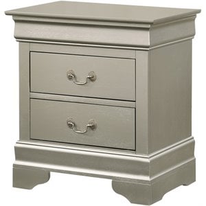 Maklaine Contemporary 2 Drawer Nightstand in Silver Champagne