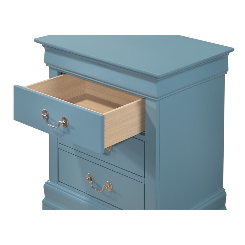 Maklaine Contemporary 3 Dovetailed Drawers Nightstand in Teal