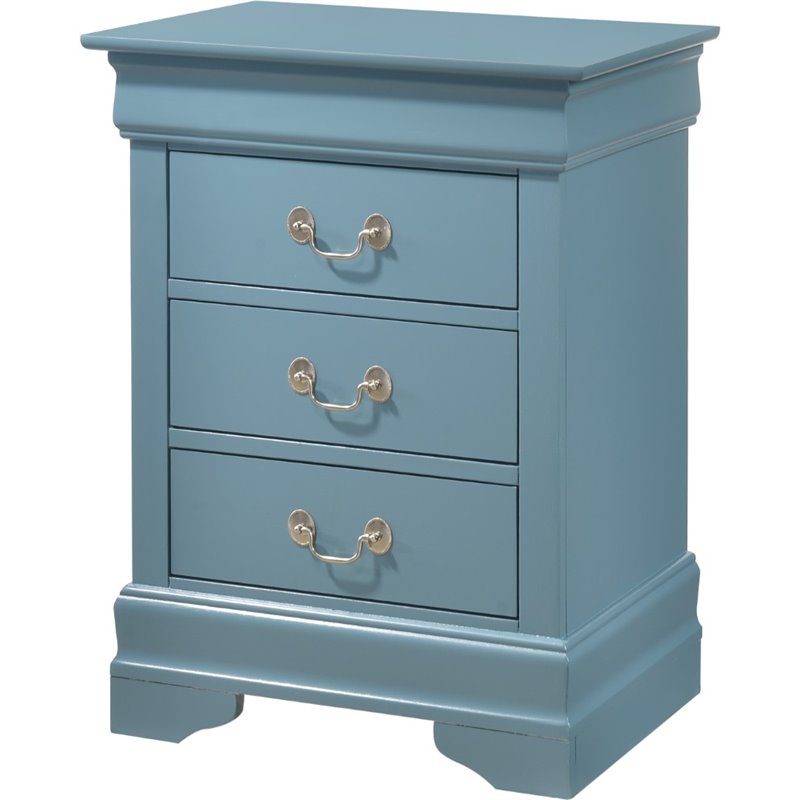 Maklaine Contemporary 3 Dovetailed Drawers Nightstand in Teal