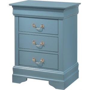 Maklaine Contemporary 3 Dovetailed Drawers Nightstand in Teal