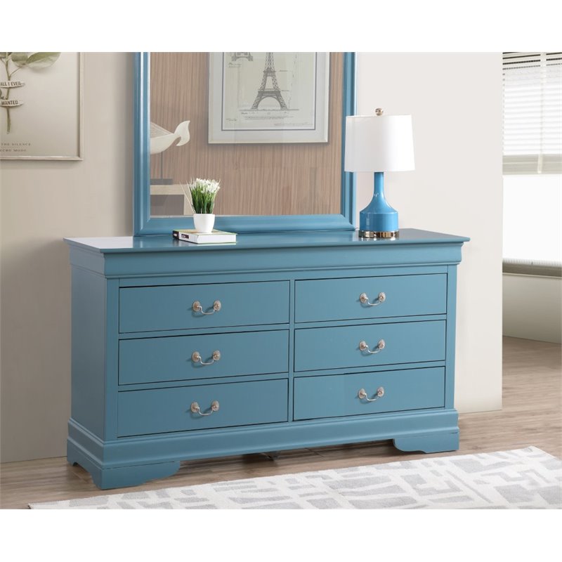 Maklaine Modern / Contemporary 6 Drawer Dresser in Teal Finish