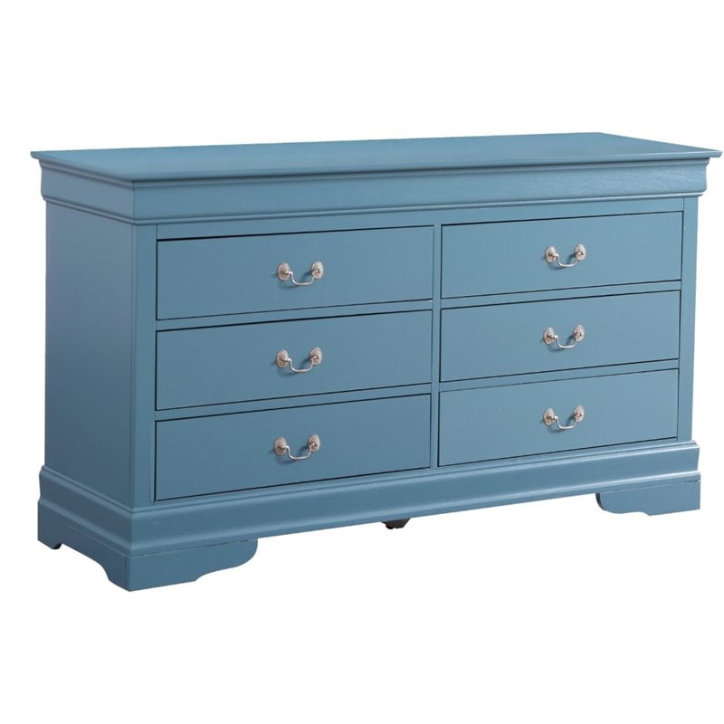 Maklaine Modern / Contemporary 6 Drawer Dresser in Teal Finish