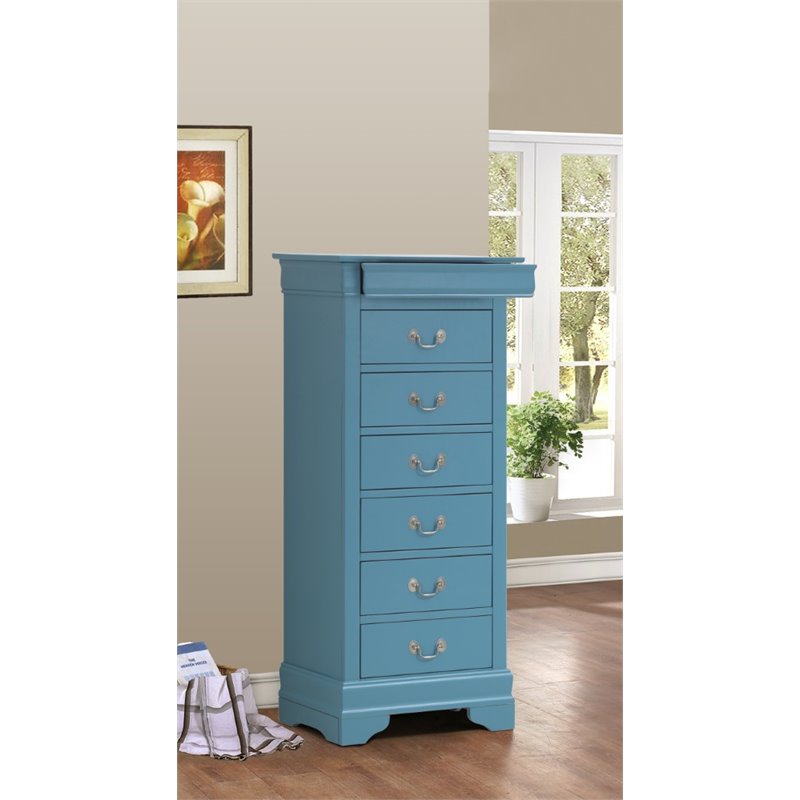 Maklaine Contemporary 7 Dovetailed Drawers Lingerie Chest in Teal