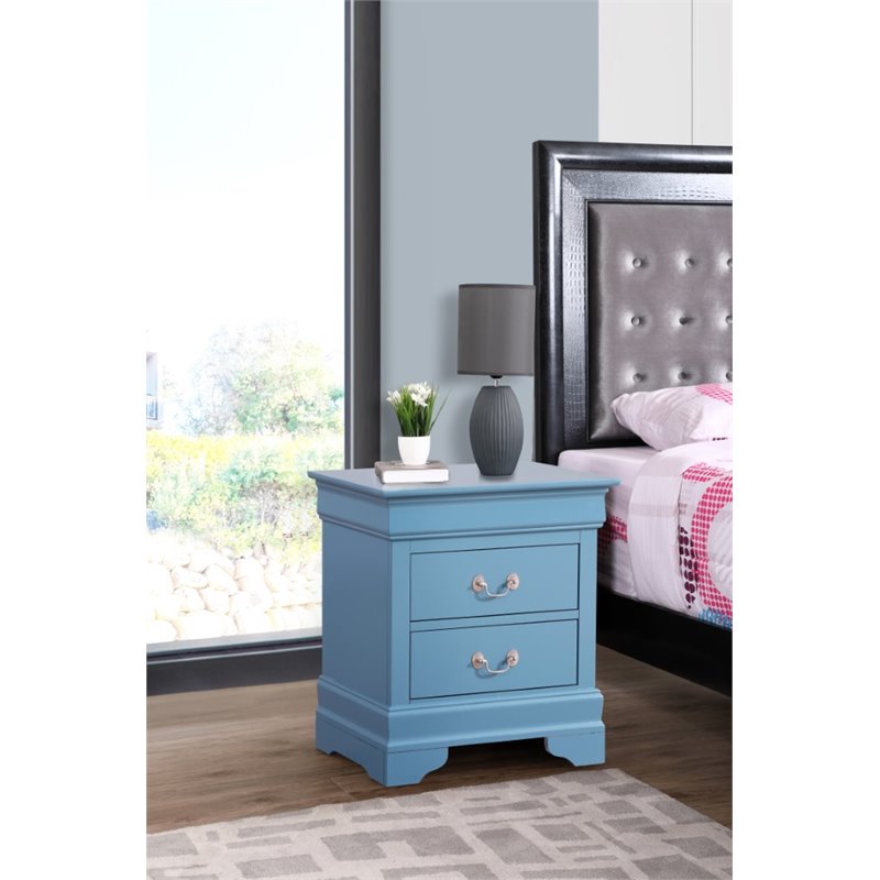 Maklaine Modern / Contemporary 2 Drawer Nightstand in Teal Finish