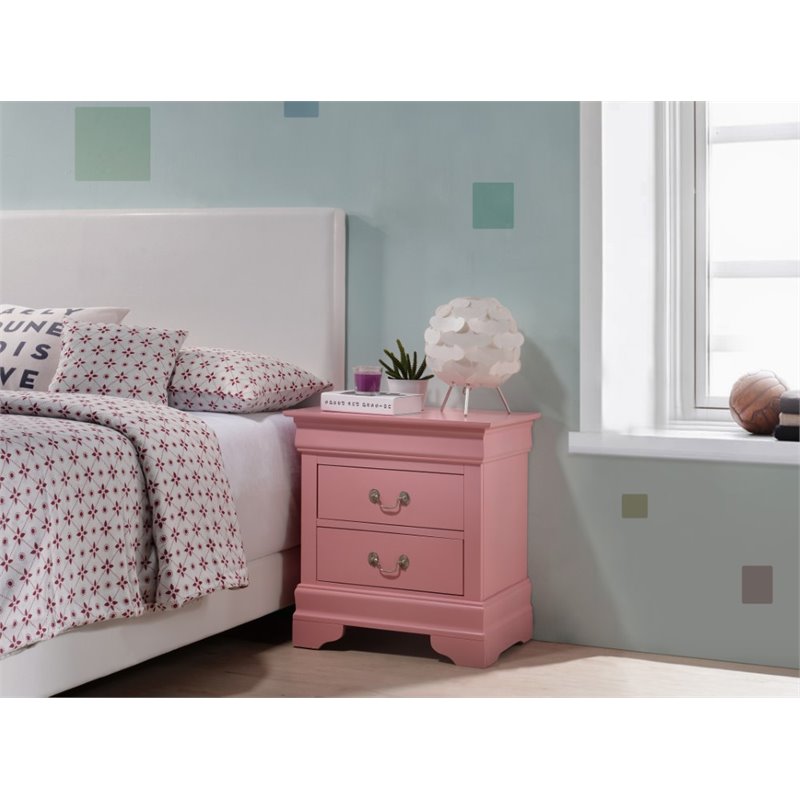 Maklaine Modern / Contemporary 2 Drawer Nightstand in Pink Finish