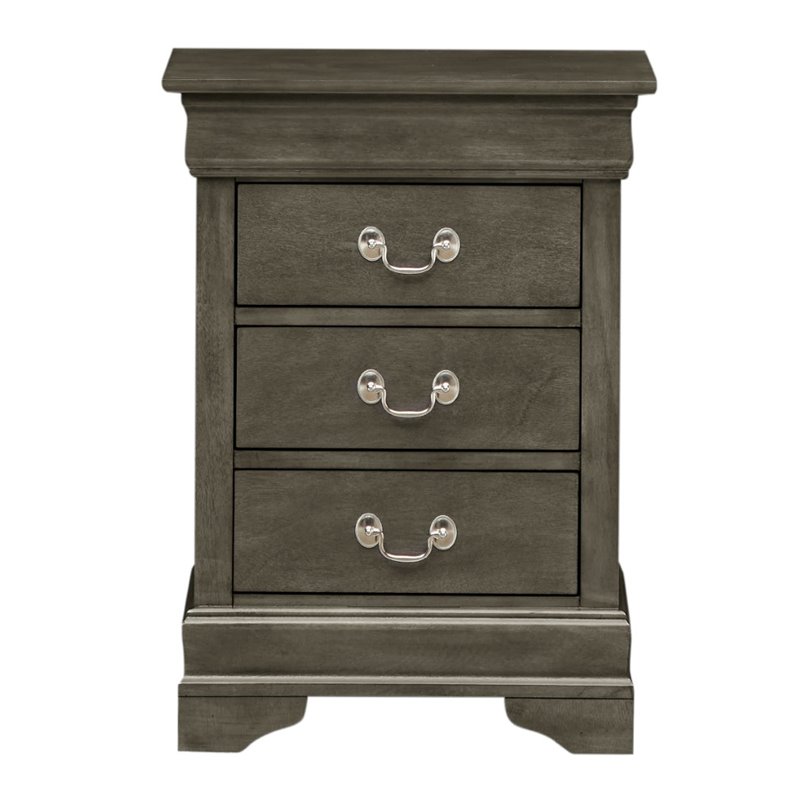 Maklaine Contemporary Wood Veneers 3 Drawer Nightstand in Gray