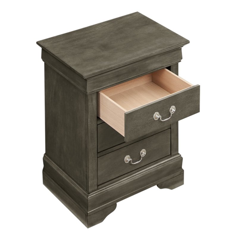 Maklaine Contemporary Wood Veneers 3 Drawer Nightstand in Gray