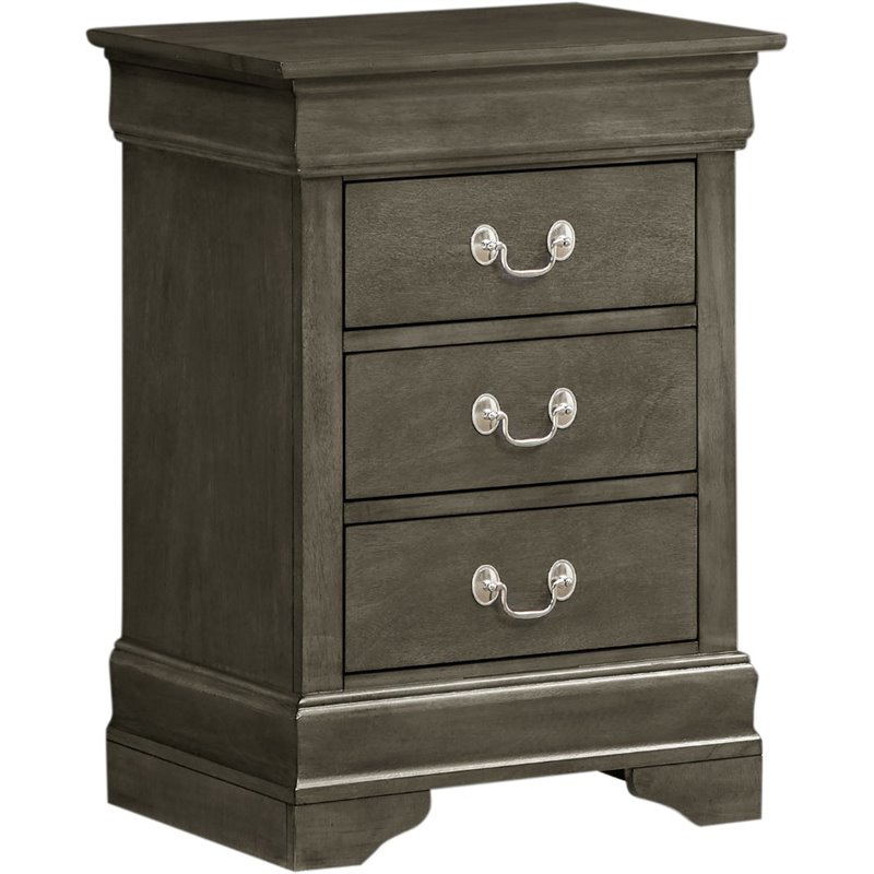 Maklaine Contemporary Wood Veneers 3 Drawer Nightstand in Gray
